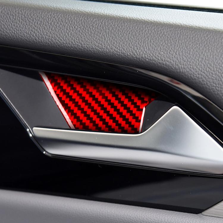 Red carbon-fiber door inner bowl sticker installed on car door panel