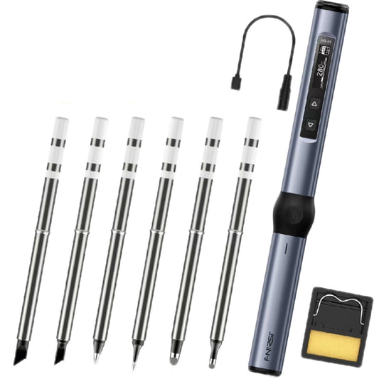 Blue mini soldering station with digital display and six precision soldering tips
