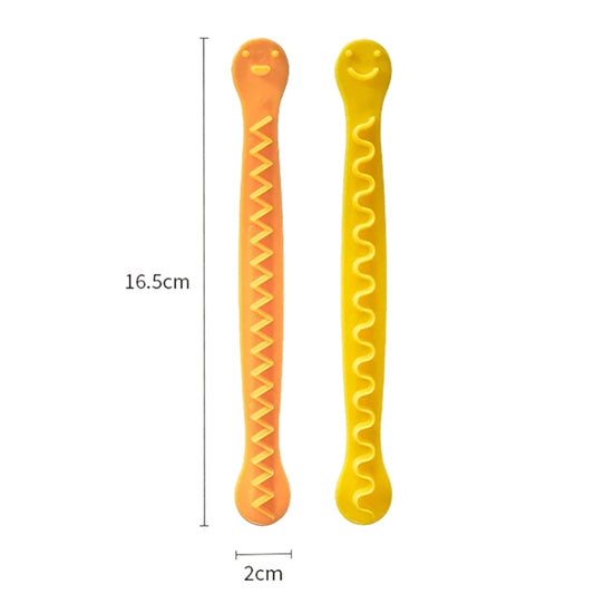 Two lace egg cutter molds with triangular wave edges, orange and yellow