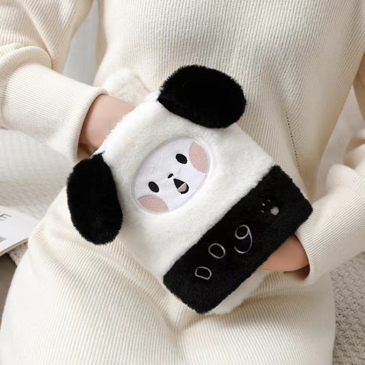1L Hot Water Bag Dual Hands Plush Cute Hand Warmer, Black and White Puppy, Brown Bear, Fruit Green Frog, Yellow Duck, Pink Bunny, Consortium, Naughty Cat, Little Brown Bear, Little White Rabbit