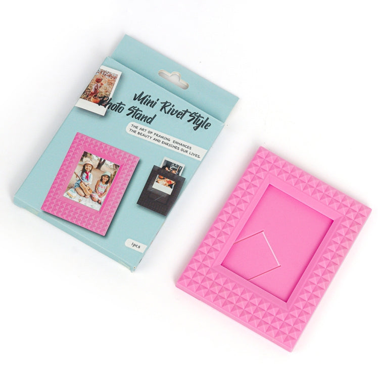 Pink mini photo card frame and retail package showing the embossed diamond design