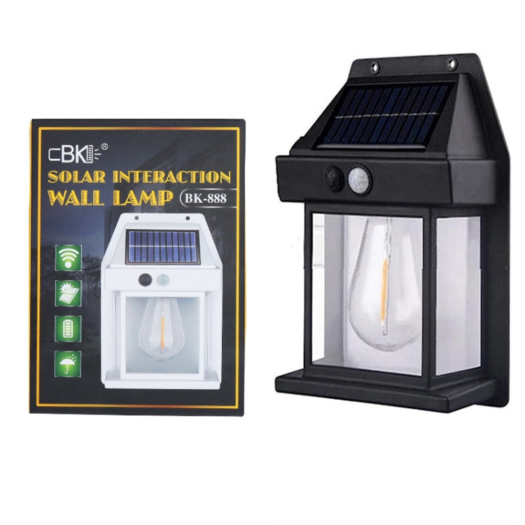 Solar interaction wall lamp, black lantern with solar panel and motion sensor lens