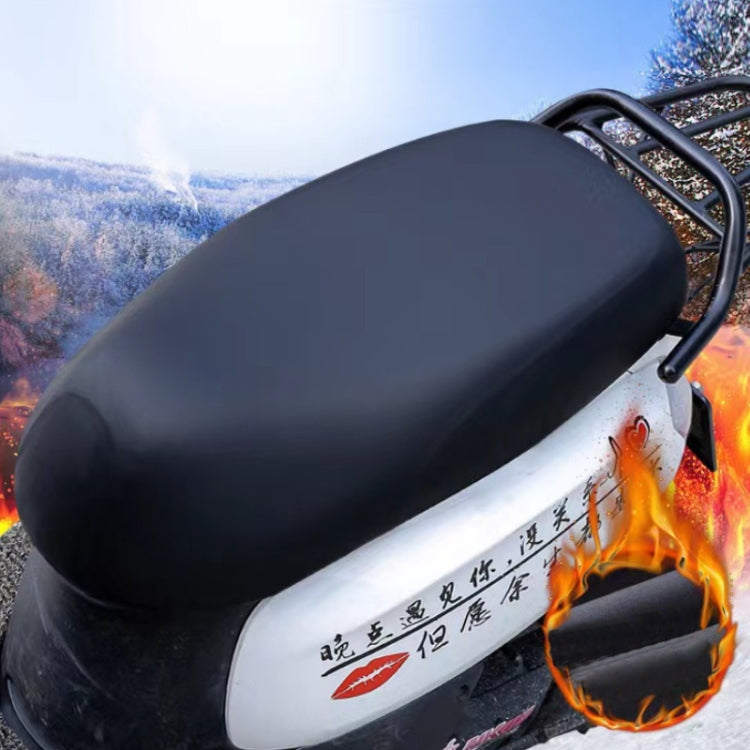 Electric vehicle seat cushion on scooter with heat-damage flame graphic near edge