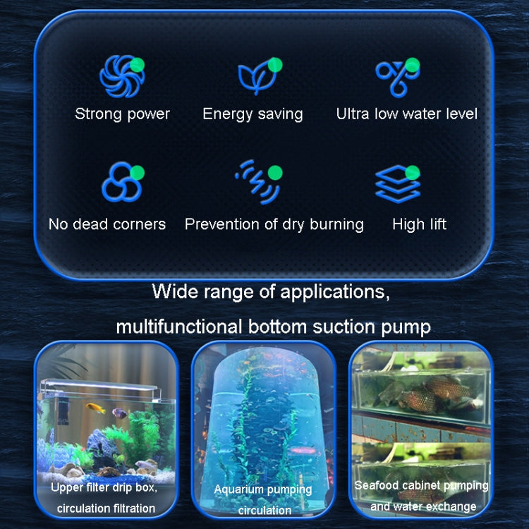 Multifunctional bottom suction submersible pump for aquarium, with control icons