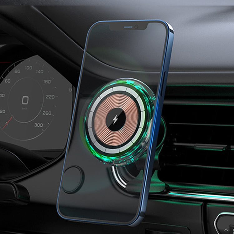 Magnetic car wireless phone charger with RGB light ring and Lightning icon
