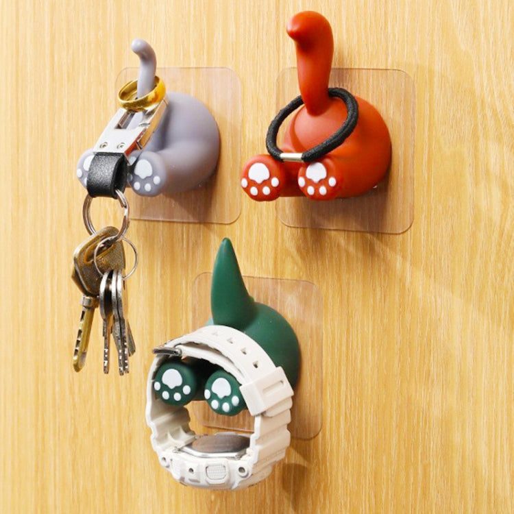 Multiple cartoon animal tail toothbrush holders with keyrings on adhesive mounts