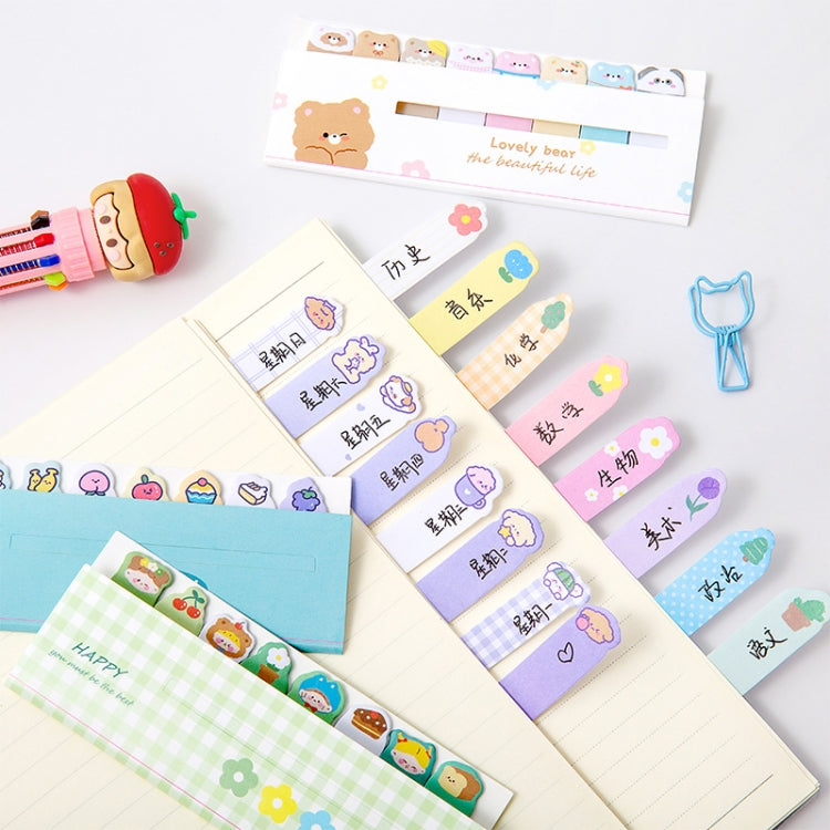 Kawaii sticky tab note markers with assorted animal designs and label note strips
