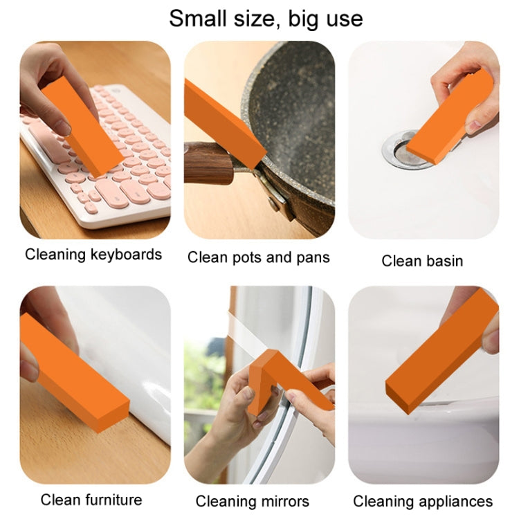 Orange cleaning eraser for keyboards, pots and pans, and appliances