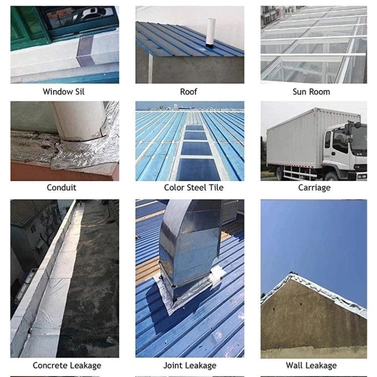Self-adhesive aluminum foil waterproof tape installed on roof and wall edges, silver