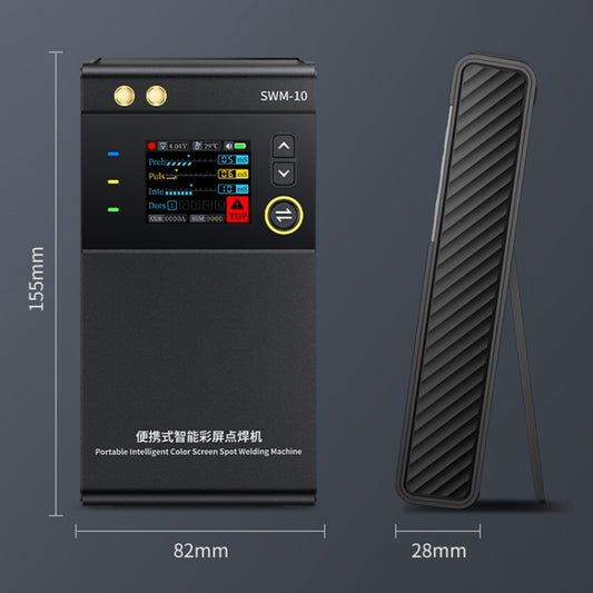 Handheld spot welding machine front with LCD screen and side electrode holder