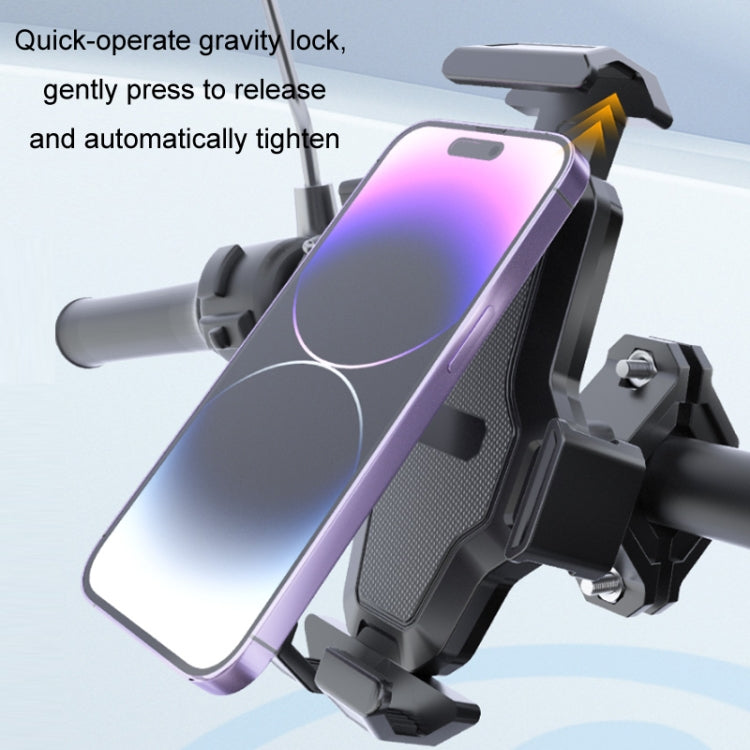 Bicycle phone holder with gravity lock releasing automatically when pressed