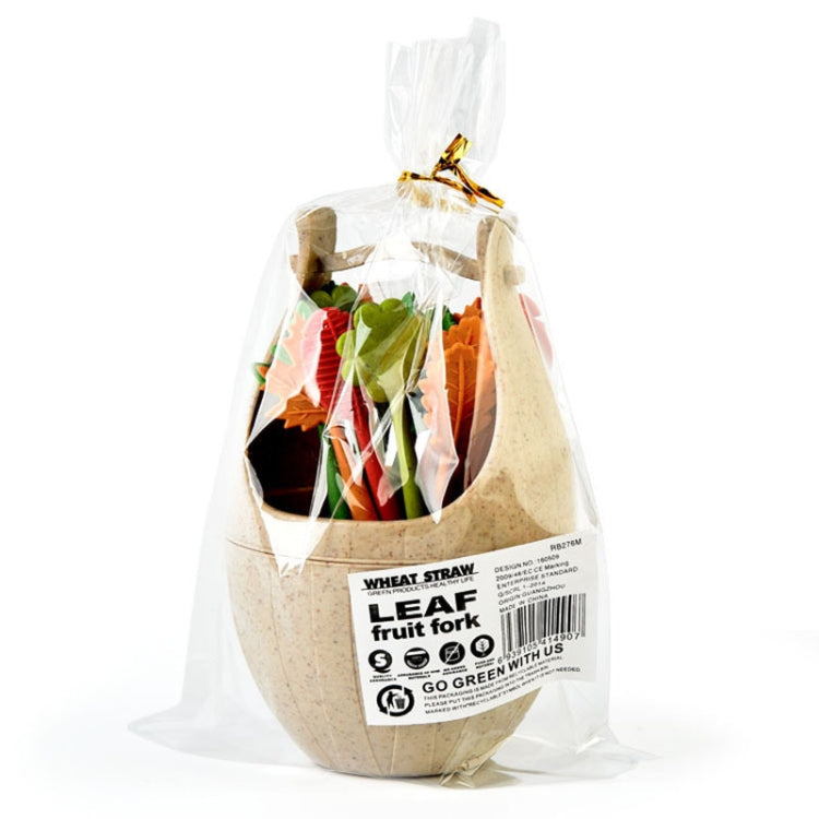 Mini Wheat Fiber Material Tableware Set Snack Dessert Forks, 16pcs Fruit Forks + 1pc Barrel