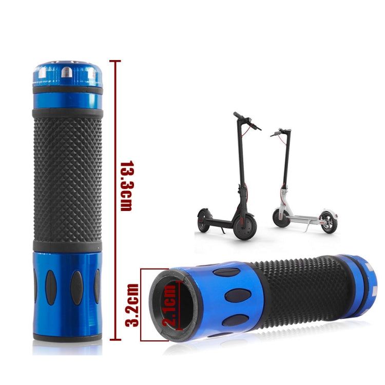 Blue scooter handle grips with textured rubber and size markings, 2.1 in end diameter
