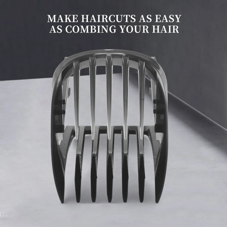 Hair clipper comb positioner tooth guard with curved black frame