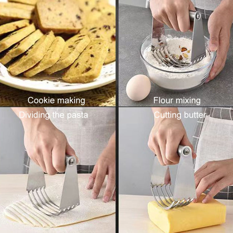 Stainless steel curved dough cutter mixer with five blades used to cut dough and butter