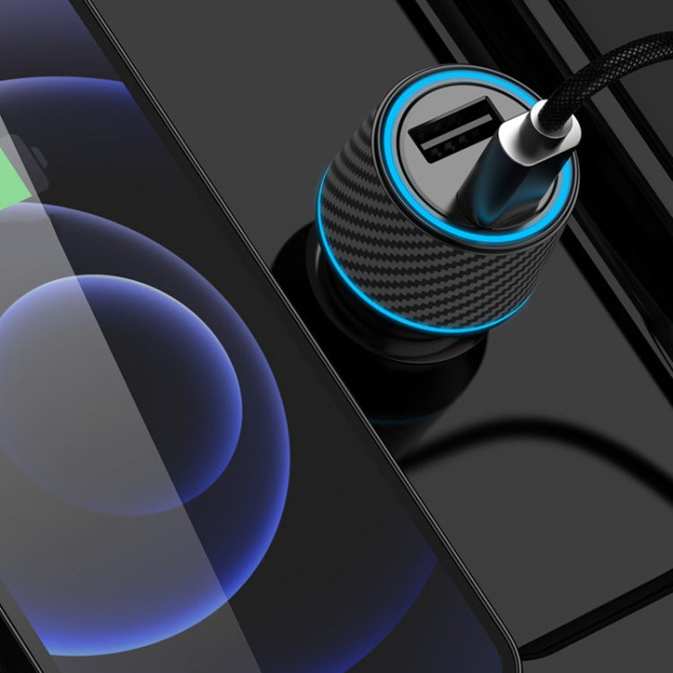 Dual car cigarette lighter fast charger with glowing blue ring and two USB ports