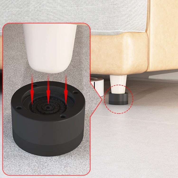 Close-up of black adjustable washer foot pad with anti-slip shock-absorbing base