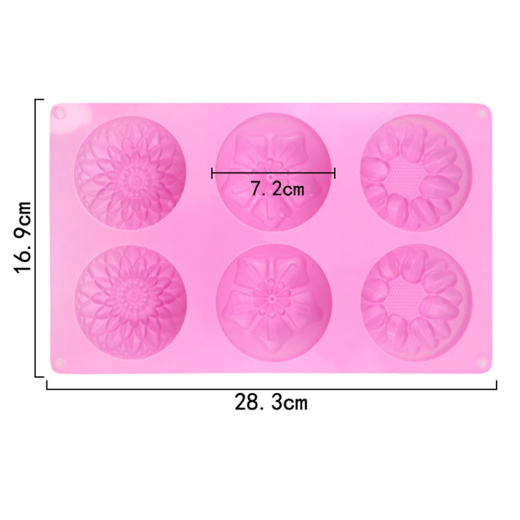 Pink silicone flower cake mold dimensions: 28.3 x 16.9 cm, 7.2 cm cavities
