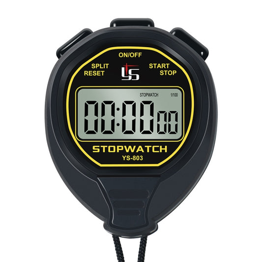 Black electronic stopwatch timer with large digital display and ON/OFF, START/STOP, SPLIT controls