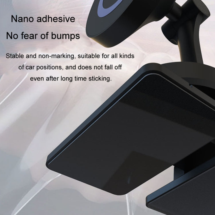 Black magnetic phone holder mount with non-slip pad on dashboard surface