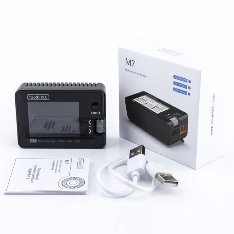 M7 LiPo battery balance charger kit with charger unit, cable, manual, and retail box
