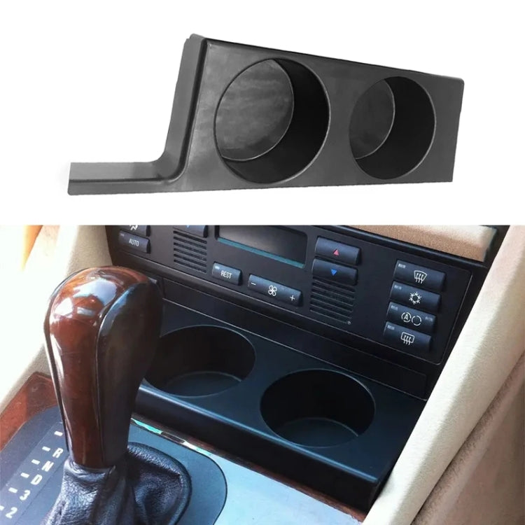 Car center console cup holder insert with two circular openings, black trim