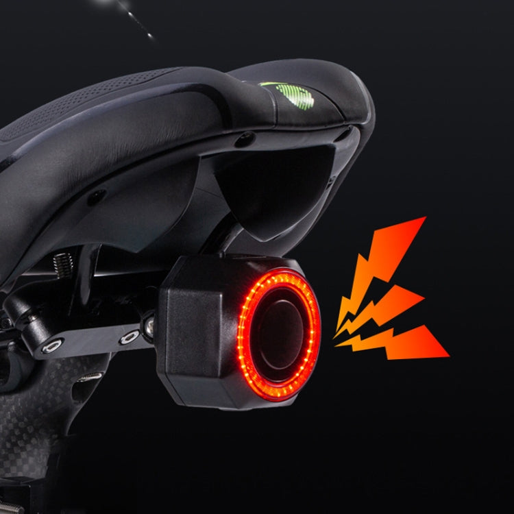 Bicycle smart taillight with glowing red LED ring on rear seatpost area