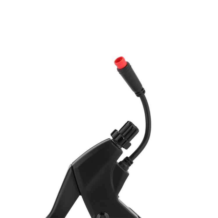 Electric scooter brake lever housing with red-tipped cable and black mounting
