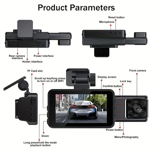 WIFI 3 Lens 1080P Night Vision Video Driving Recorder