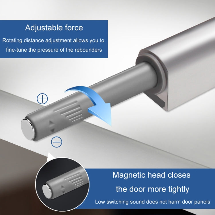 Adjustable cabinet door magnetic opener with rotating force dial and cushioned closing head