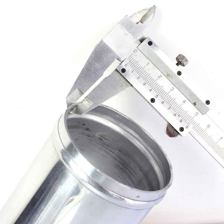 Aluminum intake pipe adapter measured with caliper, silver cylindrical sleeve