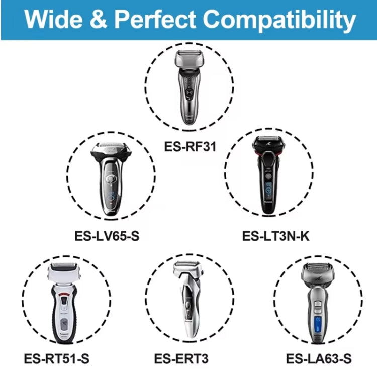 Shaver charger compatibility diagram with various shaver heads shown