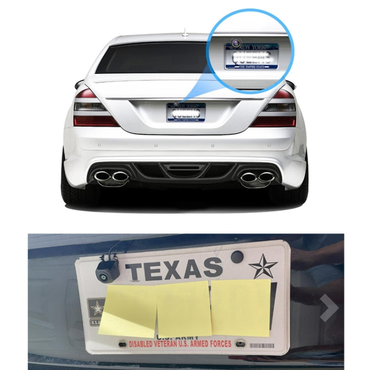 Rear view camera mounted near license plate on a car trunk