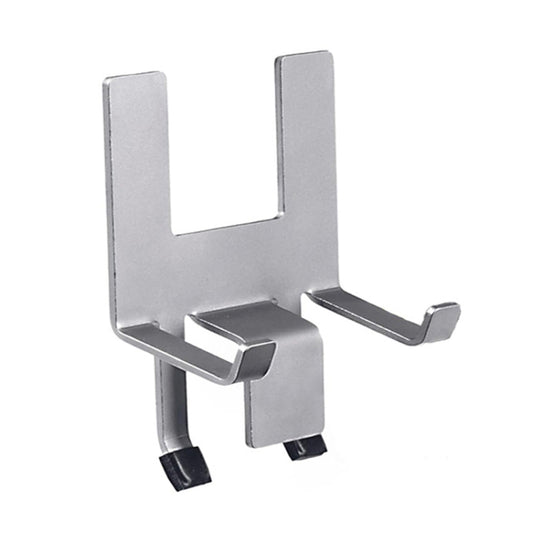 Stainless steel pot lid holder with U-shaped clips and black silicone gasket pads