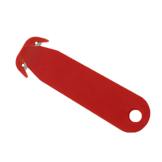 Unboxing film cutting knife, double-edged, red plastic handle with loop hole