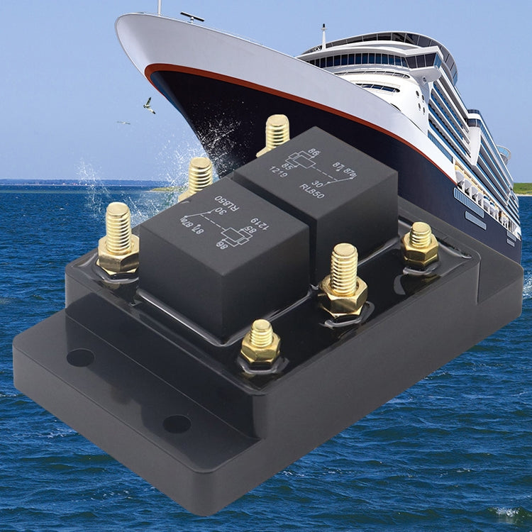 USB power box with exposed terminal screws mounted on a marine platform