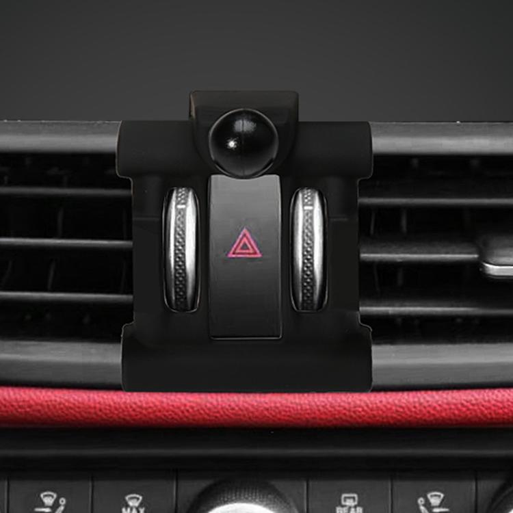 Black phone bracket base with centered ball knob and hazard triangle icon