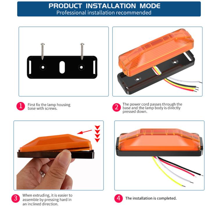 28-LED bi-color tail light bar with orange/red lens, mounting base, installation diagram