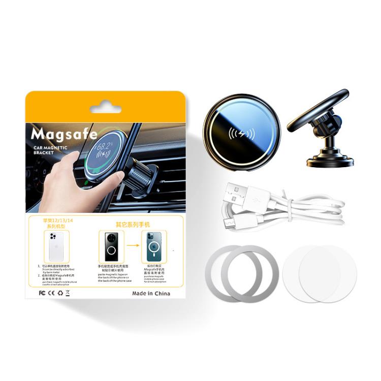 Car magnetic wireless charging phone holder kit with vent clip, USB cable, and adhesive rings