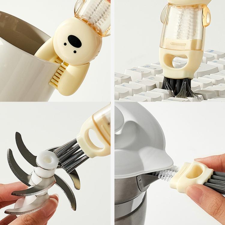 Rabbit mug cleaning brush with rotating bristle head for crevices and grooves
