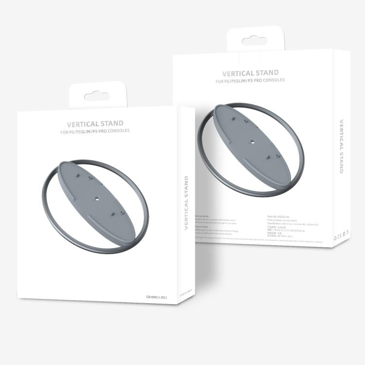 PS5 vertical stand packaging set with circular base and oval mounting plate