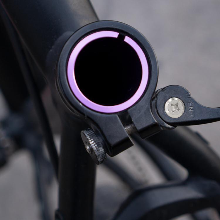 ZTTO bicycle seat post reducer sleeve installed on bicycle frame, purple inner ring