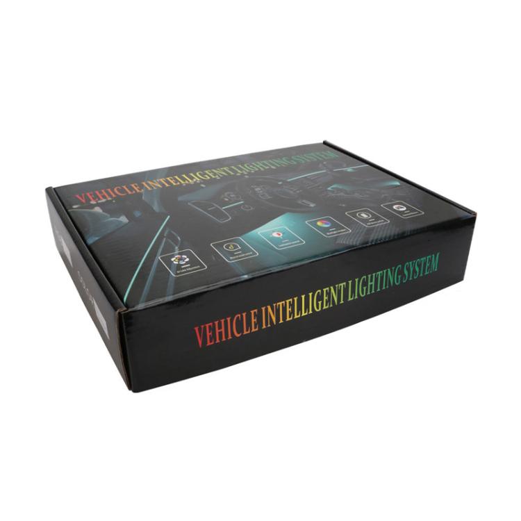 Vehicle intelligent ambient lighting system box with colorful instruction graphics