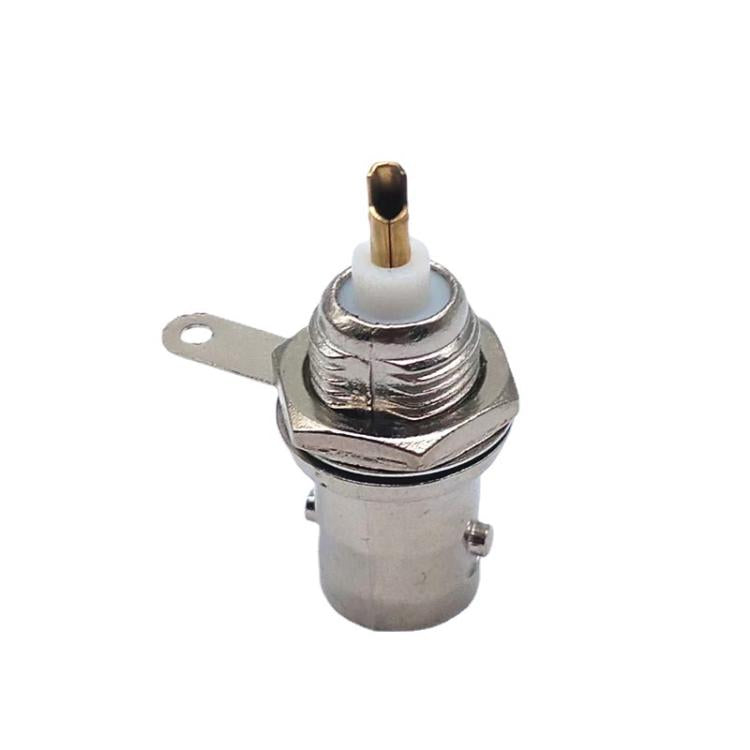Gold-plated BNC female socket with single center pin and metal mounting tab