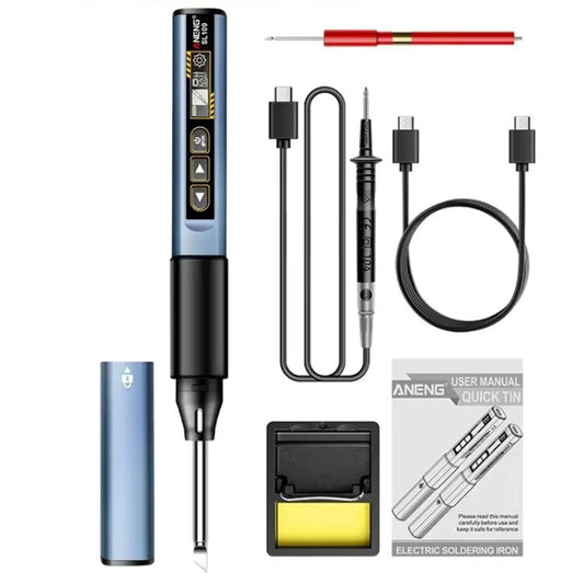 Navy portable soldering iron kit with digital multimeter, cable, and stand tools