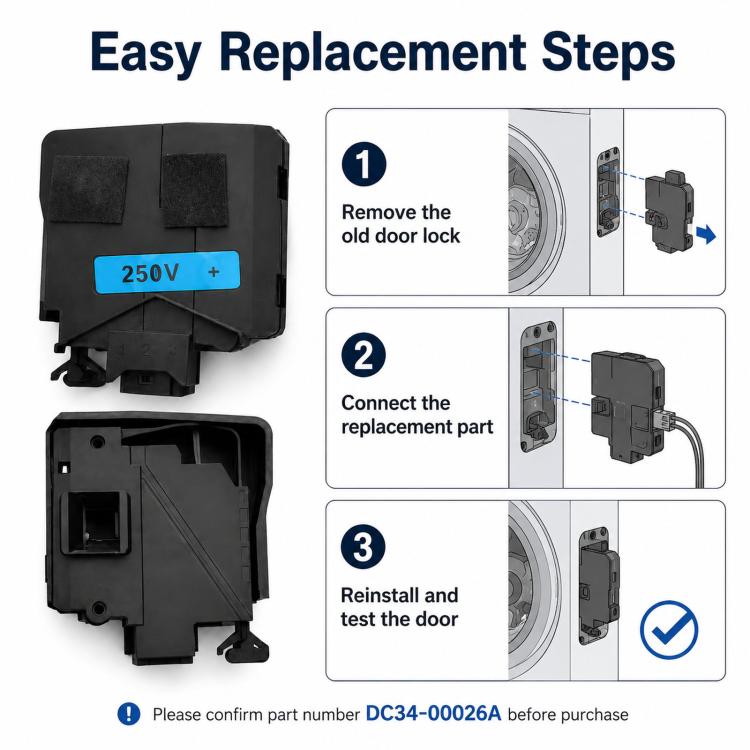 DC34-00026A Washer Door Lock Replacement For Samsung Front Load Washing Machine WD80J6413AW