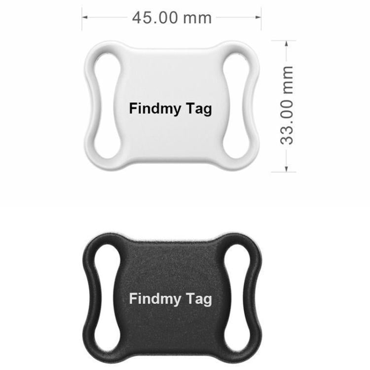 White and black GPS tracker tags with height and width dimension marks