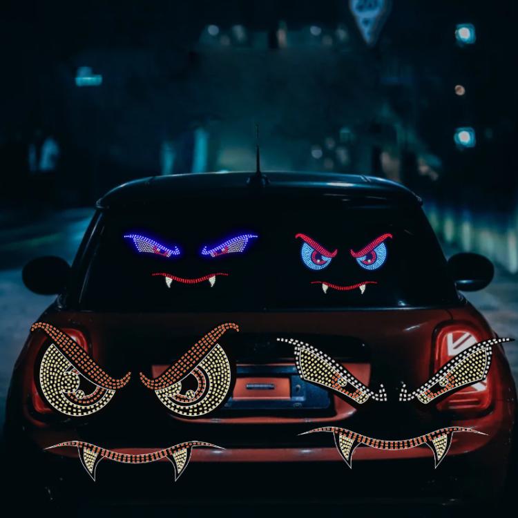 Front car LED demon-eye and mouth graphics with glowing grille and headlight accents
