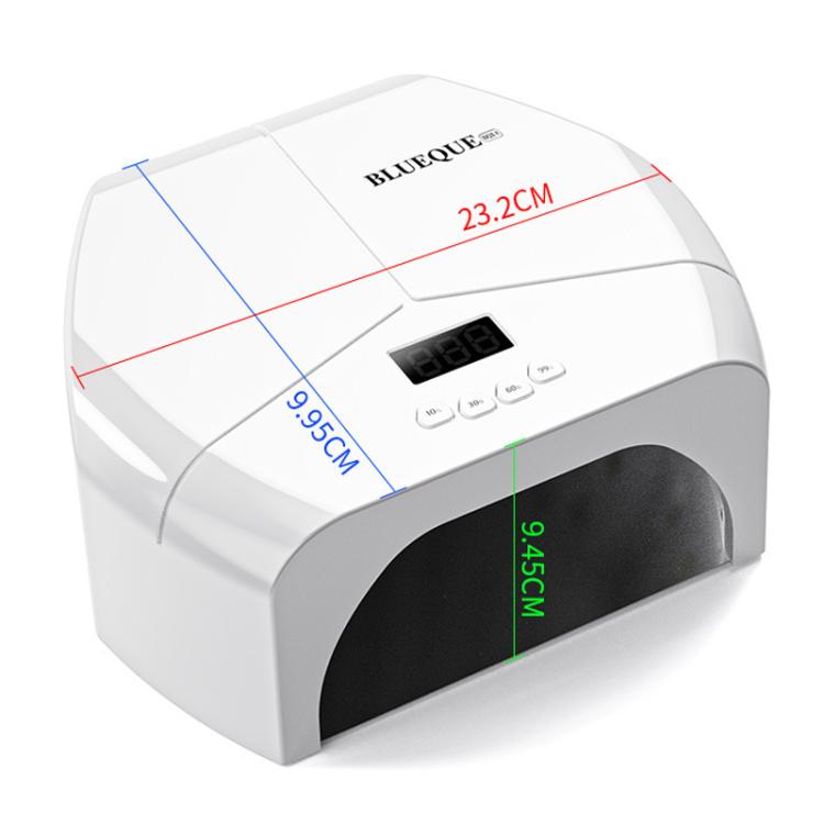 White nail curing lamp with size measurements and front display panel visible