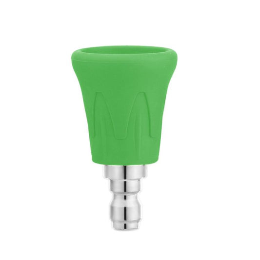 Green soft rubber car wash nozzle tip with metal quick-connect fitting